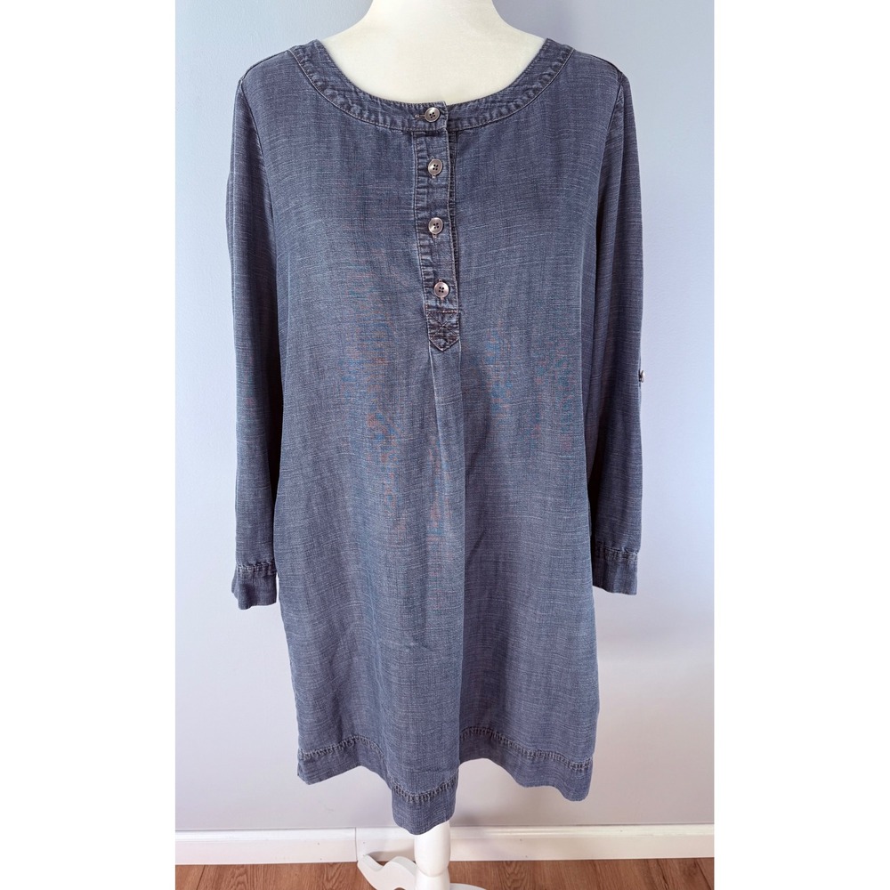 J.‎ Jill Women's Chambray Linen Blend Popover Shift Dress Pockets Blue Size M